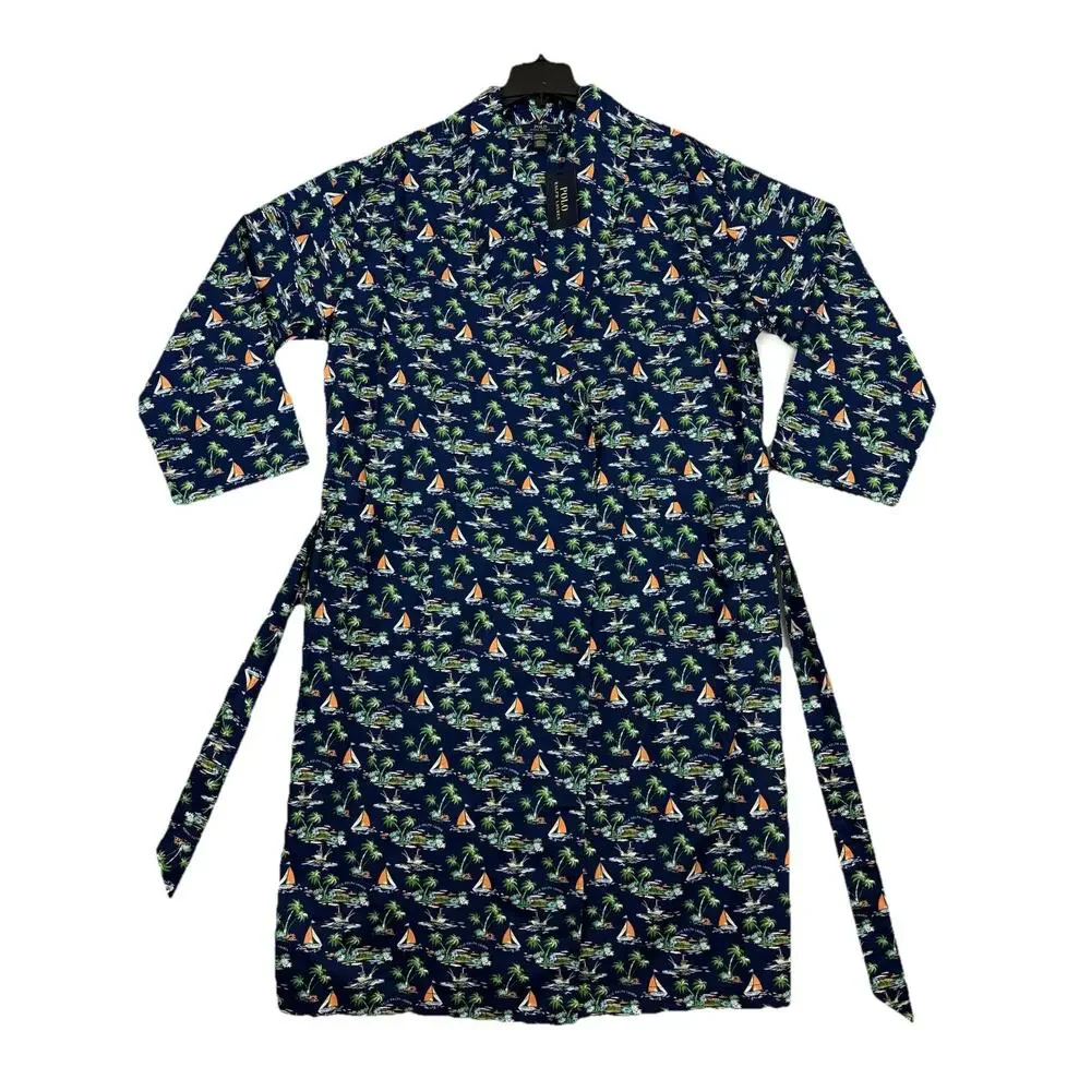 Polo Ralph Lauren Robe Mens Small Medium Navy Scenic Island Sailboat Cotton NWT